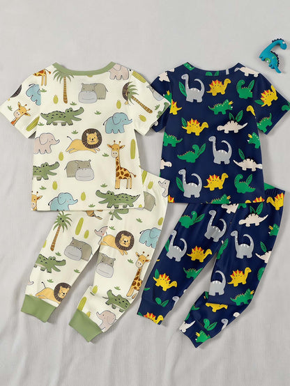 LMoss Kids Baby Boy Casual Minimalist Slim Fit Crew Neck Comfortable Short Sleeve Long Pants Loungewear Multi-Piece Set Suitable, Snug Fit Snug Fit