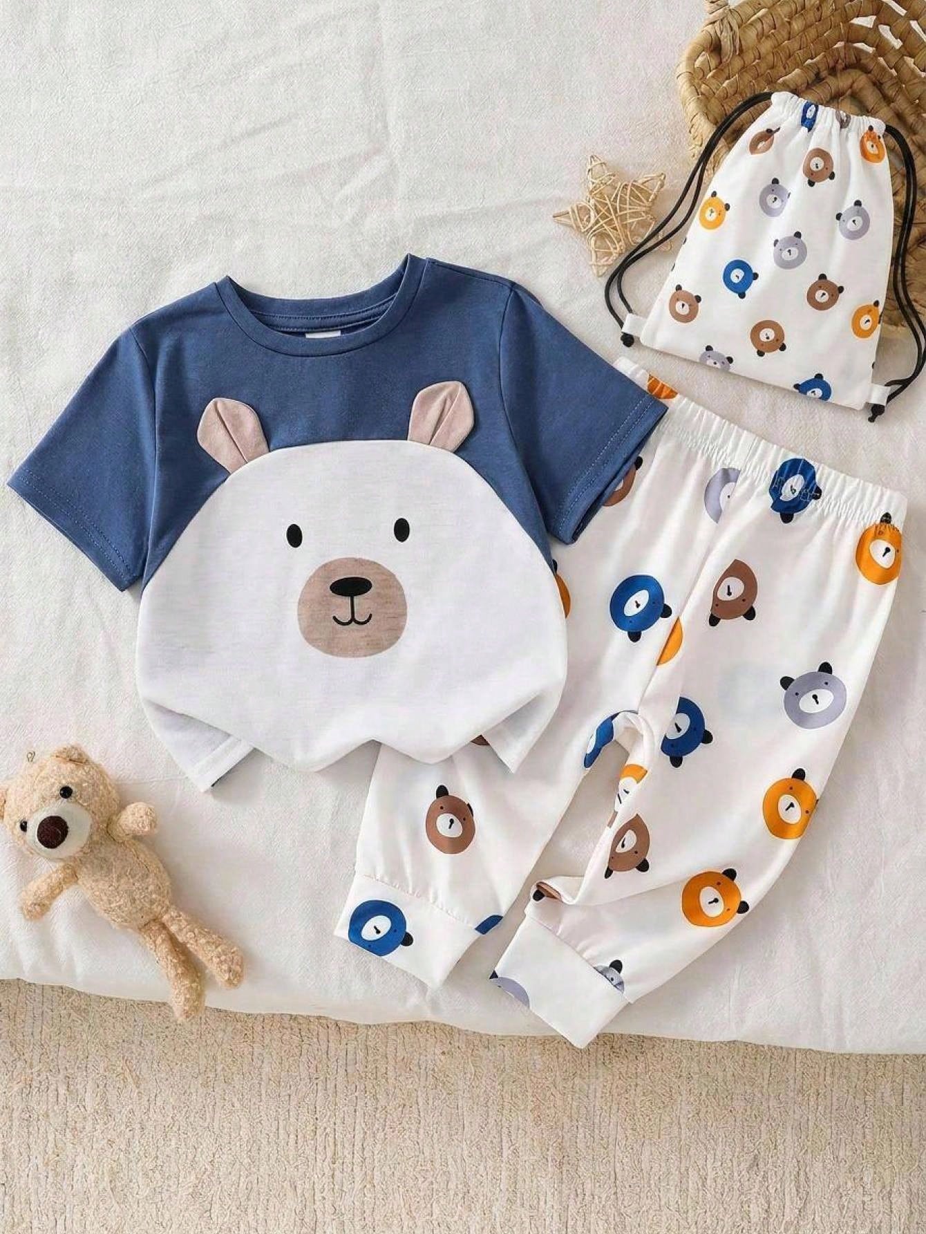 LMoss Kids Baby Boy Casual Minimalist Slim Fit Crew Neck Comfortable Short Sleeve Long Pants Loungewear Multi-Piece Set Suitable, Snug Fit Snug Fit