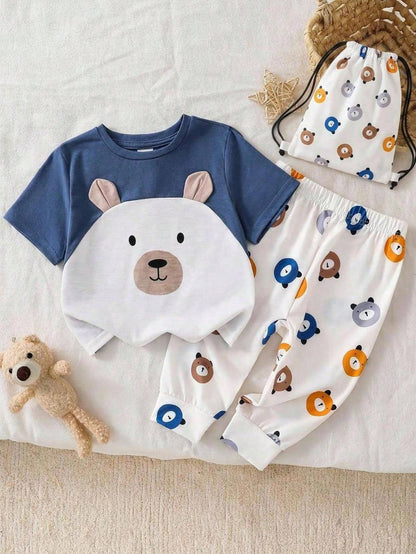 LMoss Kids Baby Boy Casual Minimalist Slim Fit Crew Neck Comfortable Short Sleeve Long Pants Loungewear Multi-Piece Set Suitable, Snug Fit Snug Fit