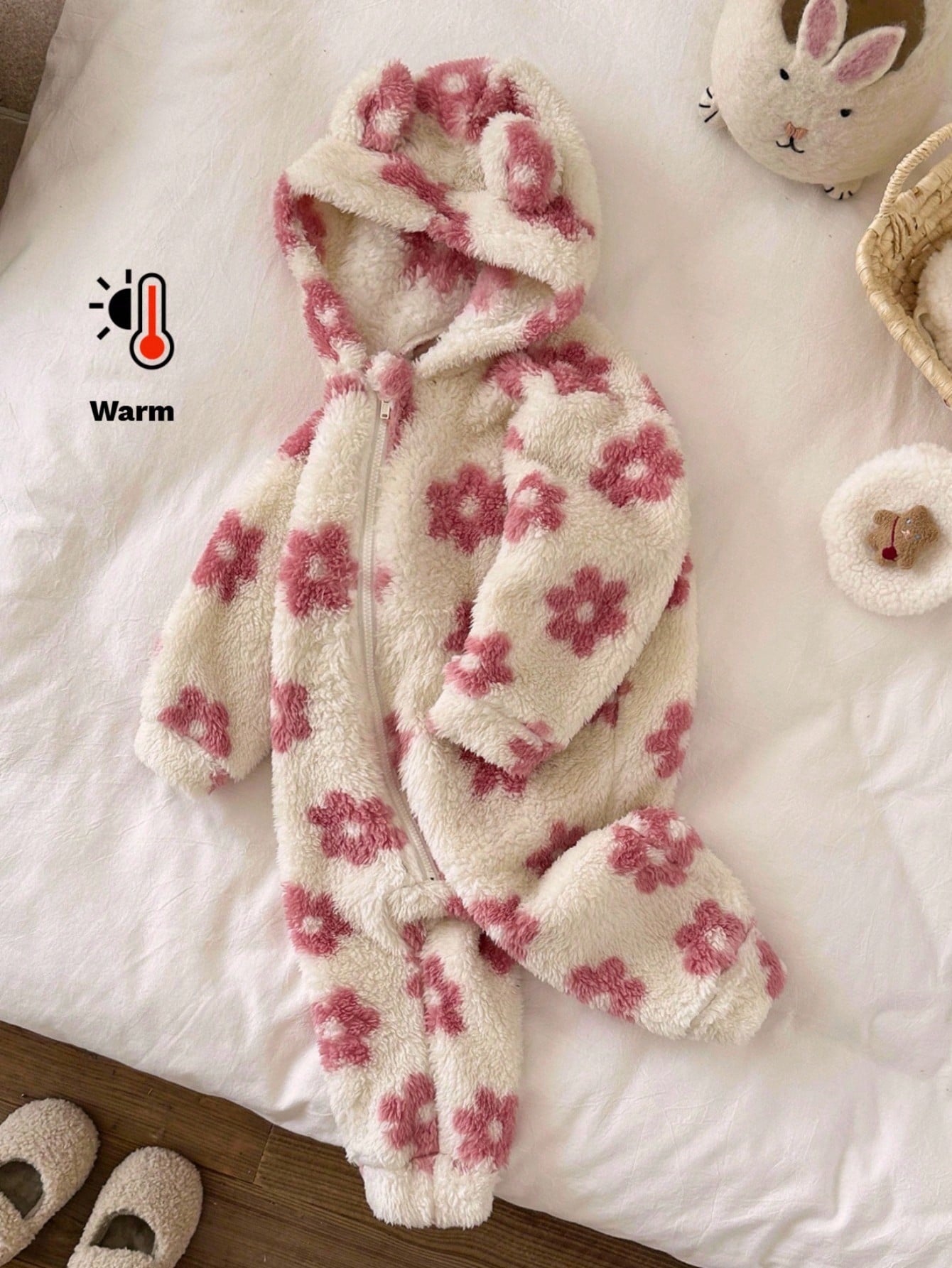 LMoss Kids LMoss Baby Girl Floral Knit Plush Hooded Jumpsuit,Christmas,Styles Comfortable Autumn & Winter,Cozy Autumn And Winter Styles,Cozy Fall & Winter Styles