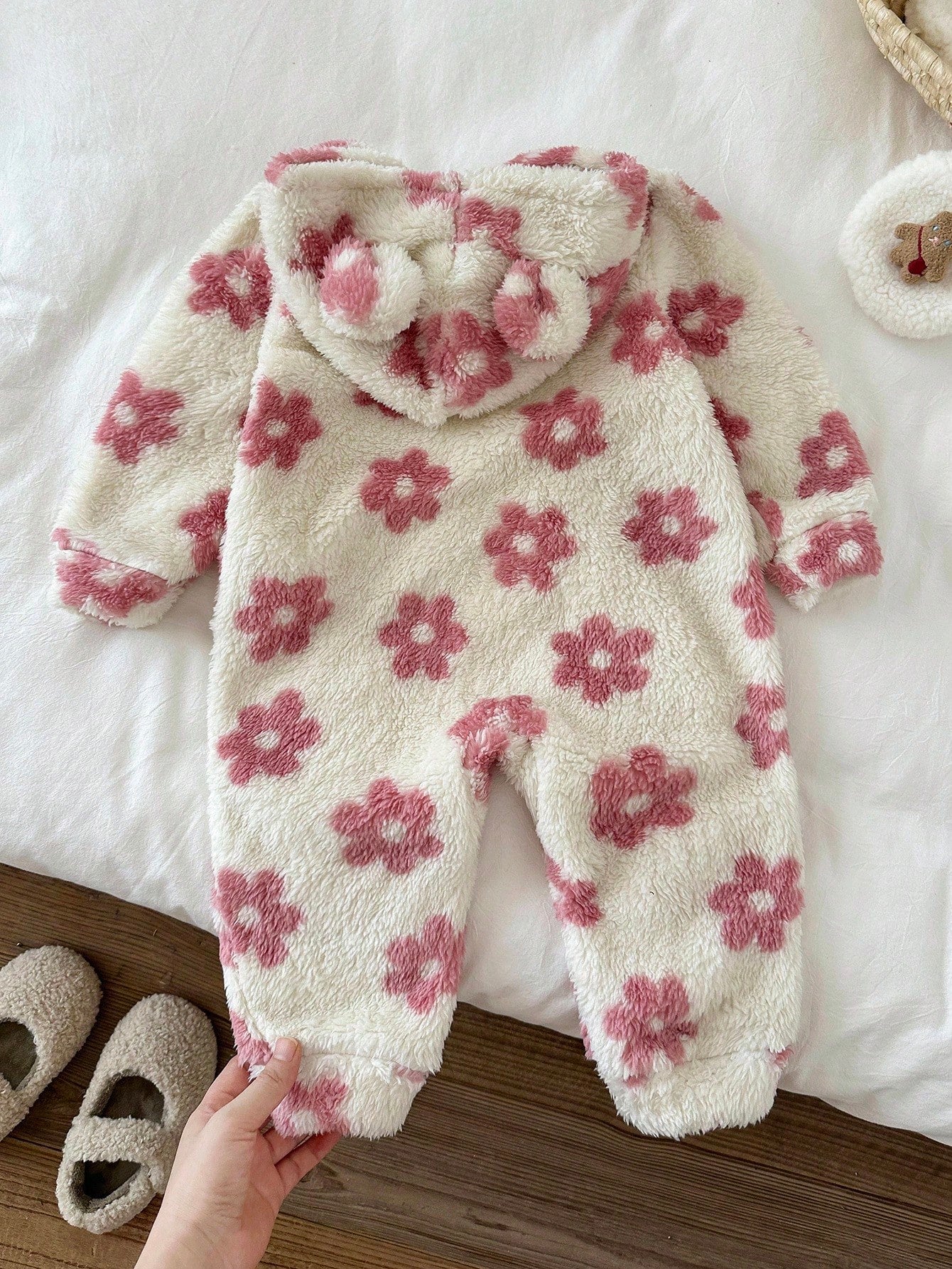 LMoss Kids LMoss Baby Girl Floral Knit Plush Hooded Jumpsuit,Christmas,Styles Comfortable Autumn & Winter,Cozy Autumn And Winter Styles,Cozy Fall & Winter Styles