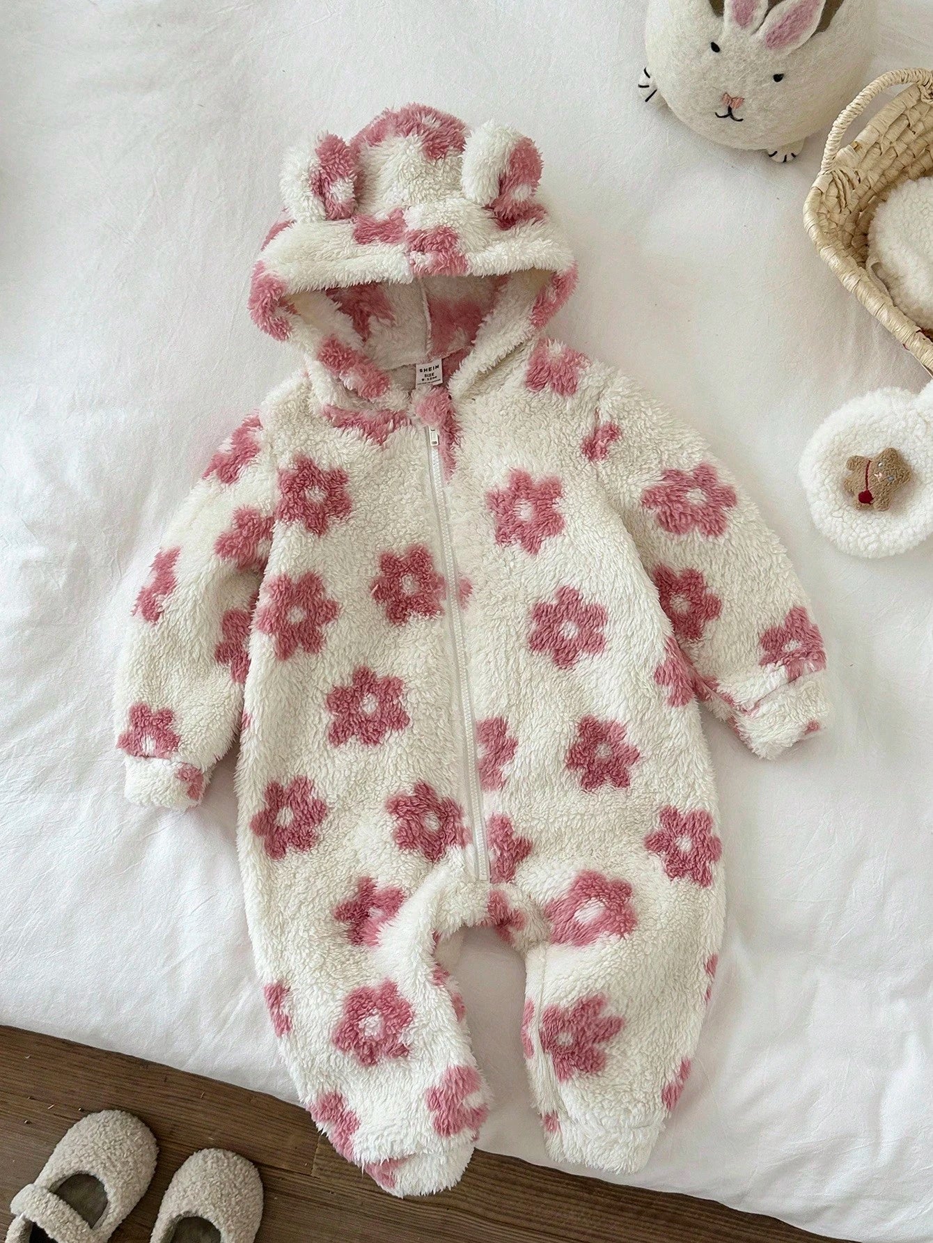 LMoss Kids LMoss Baby Girl Floral Knit Plush Hooded Jumpsuit,Christmas,Styles Comfortable Autumn & Winter,Cozy Autumn And Winter Styles,Cozy Fall & Winter Styles