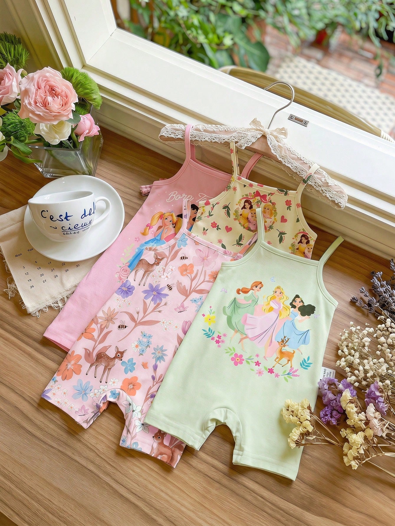 LMoss Kids [RANDOM 4 Pcs SEND 1 Pc]Baby Girl Princess Floral Print Romper Shorts Cute Daily Wear
