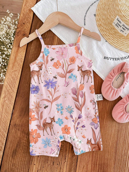 LMoss Kids [RANDOM 4 Pcs SEND 1 Pc]Baby Girl Princess Floral Print Romper Shorts Cute Daily Wear