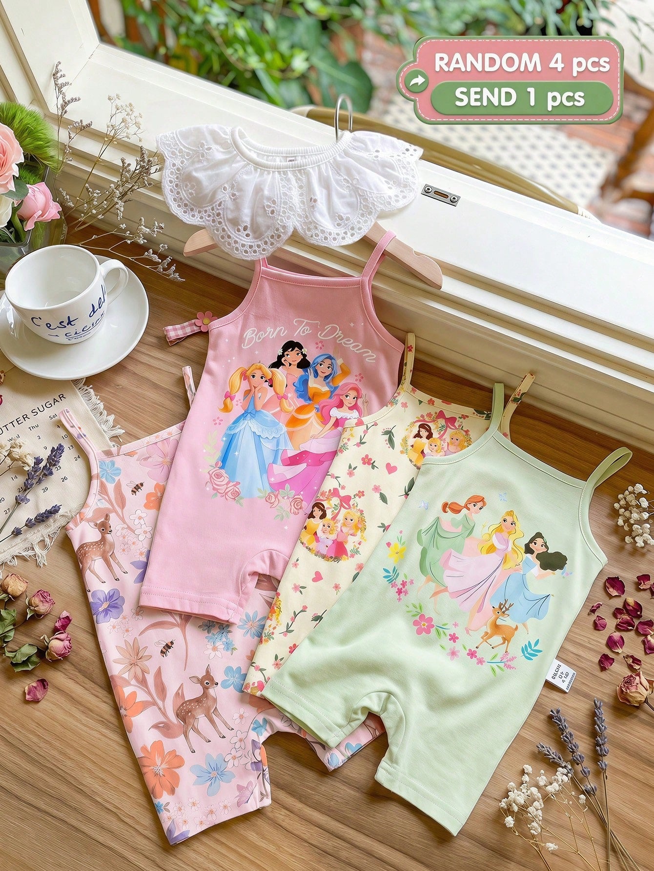 LMoss Kids [RANDOM 4 Pcs SEND 1 Pc]Baby Girl Princess Floral Print Romper Shorts Cute Daily Wear