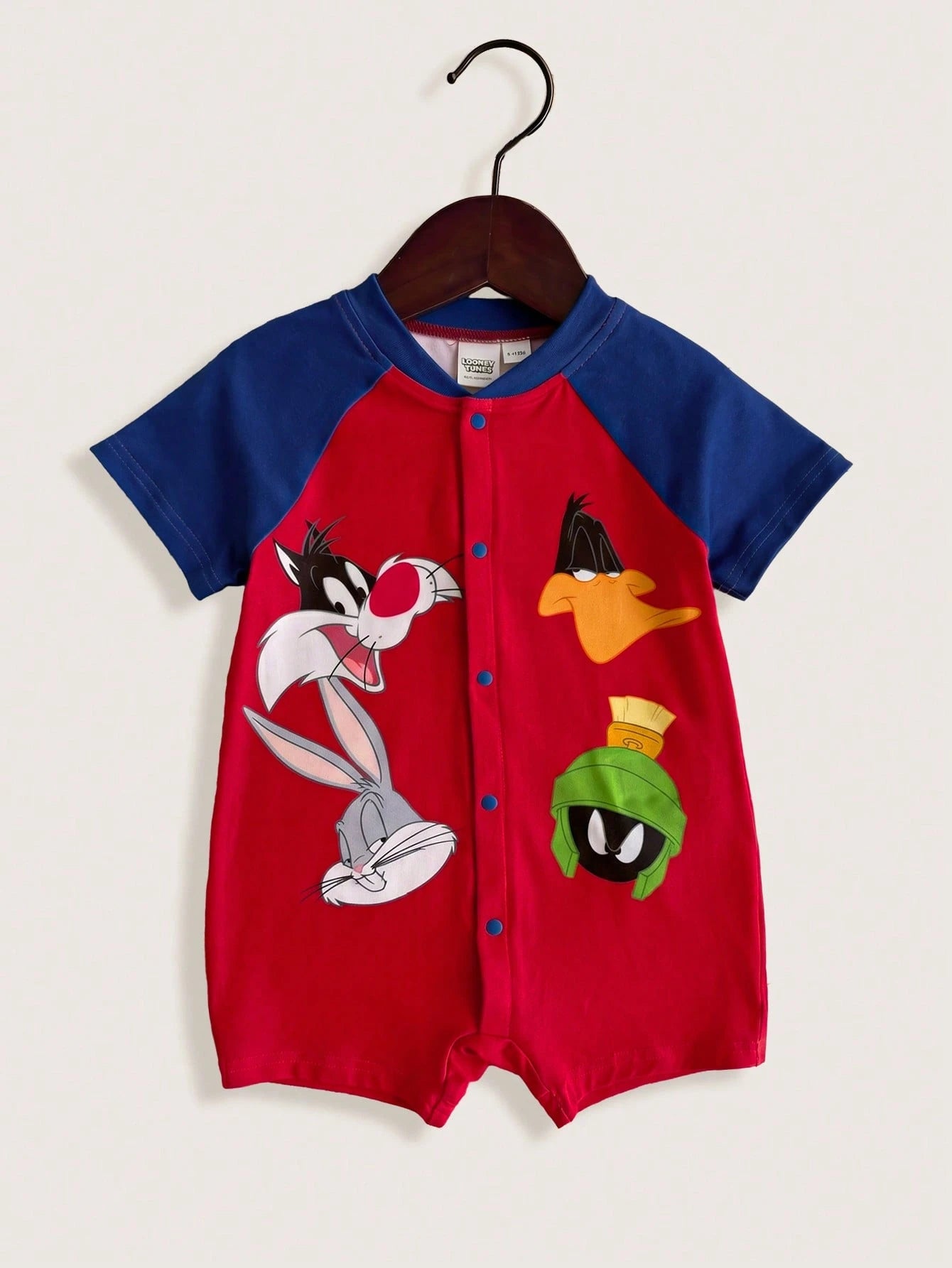 LOONEY TUNES X Baby Boy Cartoon Print Colorblock Casual Daily Short Sleeve Romper