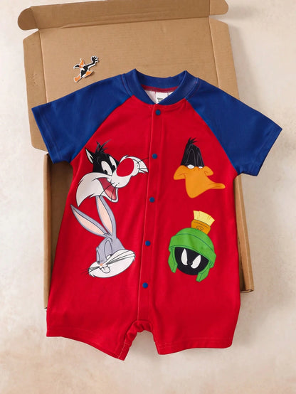 LOONEY TUNES X Baby Boy Cartoon Print Colorblock Casual Daily Short Sleeve Romper