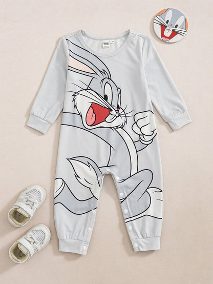 LOONEY TUNES X Baby Boy Cute Cartoon Print Round Neck Long Sleeve Jumpsuit