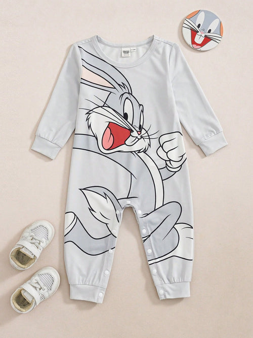 LOONEY TUNES X Baby Boy Cute Cartoon Print Round Neck Long Sleeve Jumpsuit