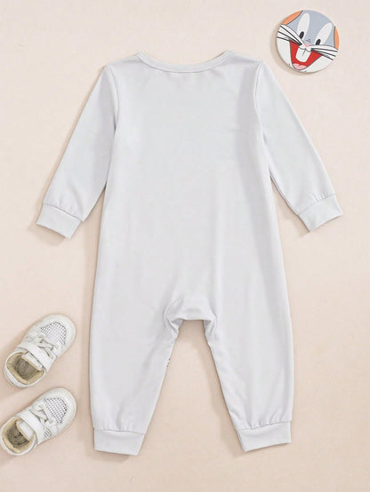 LOONEY TUNES X Baby Boy Cute Cartoon Print Round Neck Long Sleeve Jumpsuit