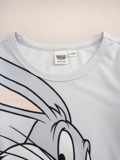 LOONEY TUNES X Baby Boy Cute Cartoon Print Round Neck Long Sleeve Jumpsuit