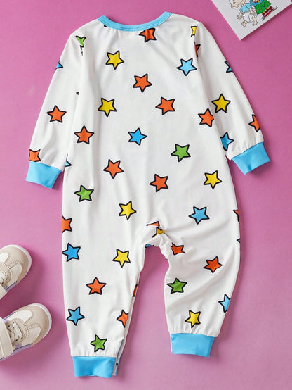 LOONEY TUNES X Baby Boy Cute Cartoon Print Round Neck Long Sleeve Jumpsuit