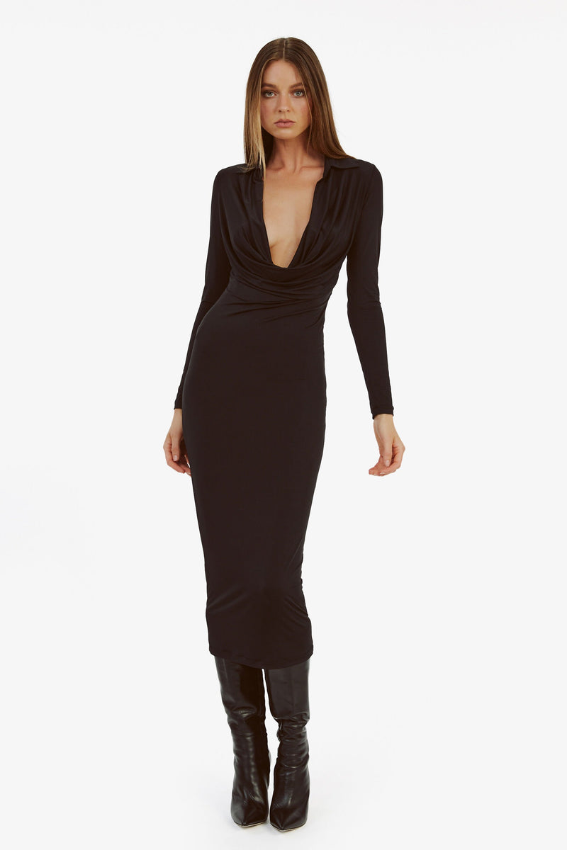 Lorel Midi Dress - Black - SHOPJAUS - JAUS