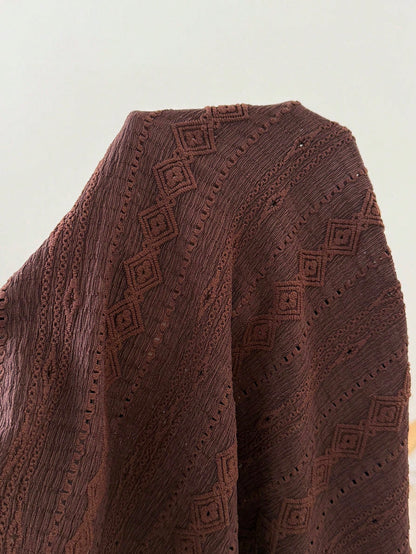 Lounesse Plus Size Tie Dye Floral V-Neck Lace Patchwork Textured T-Shirt For Women Dark Brown Top Blouse Summer Tops