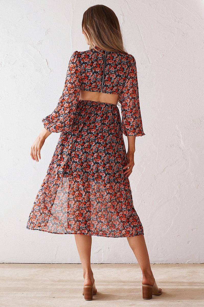 Luciana Midi Dress - Black Floral - JAUS