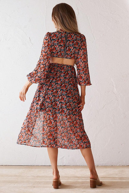 Luciana Midi Dress - Black Floral - JAUS