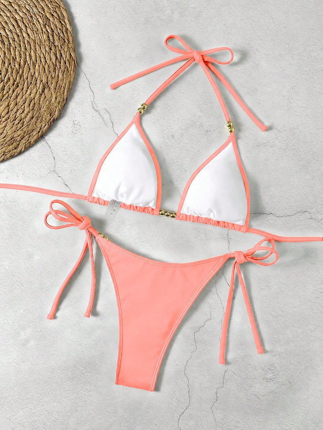 Lucky Girl Summer New Spring/Summer Women's Beach Vacation Black Steel Ball Tie-Up 2 Pieces Swimsuit Set