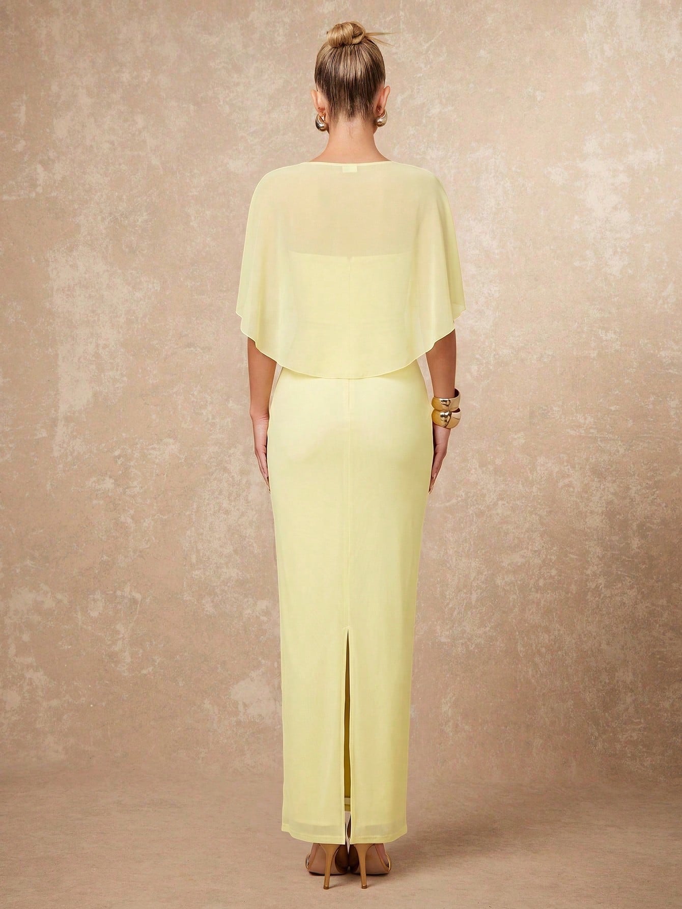 Lumalex Women's Pale Yellow Summer Elegant Day Party Dress,Old Money Ruched Bodycon Wedding Guest Formal Gown,Halterneck Flowy Layered Cocktail Outfits Modest