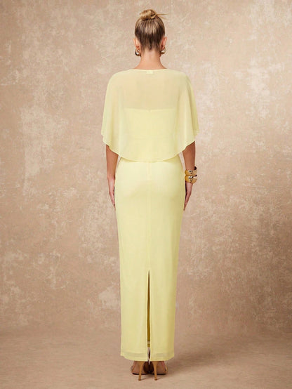 Lumalex Women's Pale Yellow Summer Elegant Day Party Dress,Old Money Ruched Bodycon Wedding Guest Formal Gown,Halterneck Flowy Layered Cocktail Outfits Modest