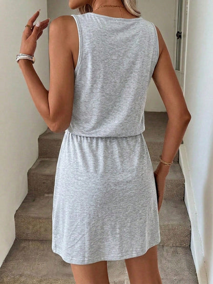 LUNE 95 Cotton Casual Minimalist Street Style Pure Cotton Light Grey Short 2-In-1 Dress, Women's Summer Dress Travel