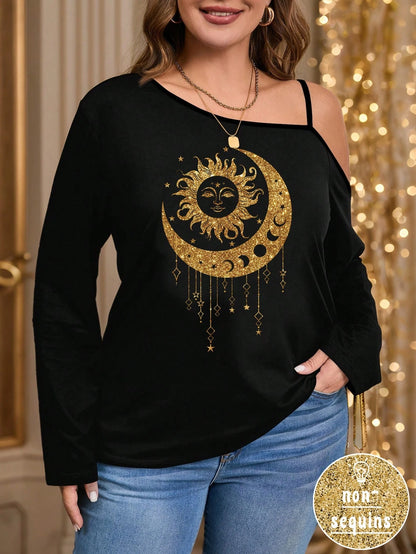 LUNE Casual Minimalist Moon Print Plus Size Women Spaghetti Strap Sleeveless T-Shirt Autumn And Winter Fall