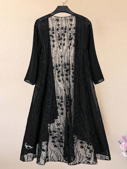 LUNE CURVE Plus Size Solid Color Lace Contrast Casual Blouse For Women Fall