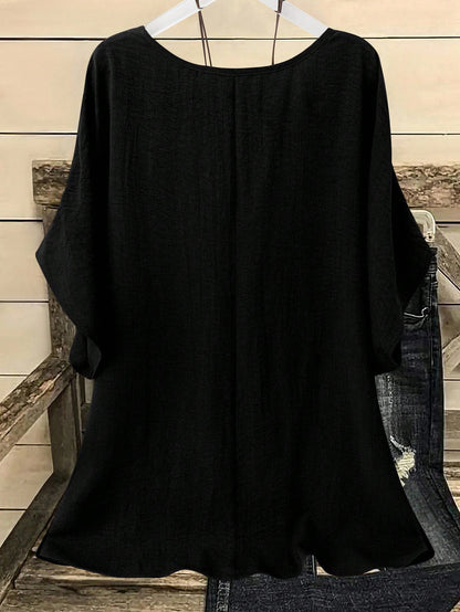 LUNE CURVE Plus Size Women Crew Neck Batwing Short Sleeve Casual Holiday Shirt
