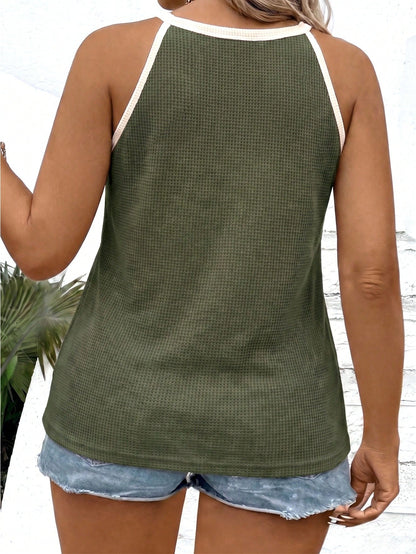 LUNE New Arrival Plus Size Women Casual Versatile Contrast Color Halter Neck Tank Top