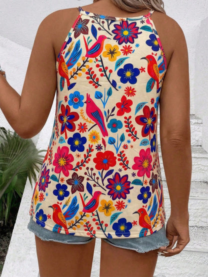 LUNE New Arrival Plus Size Women Casual Versatile Contrast Color Halter Neck Tank Top