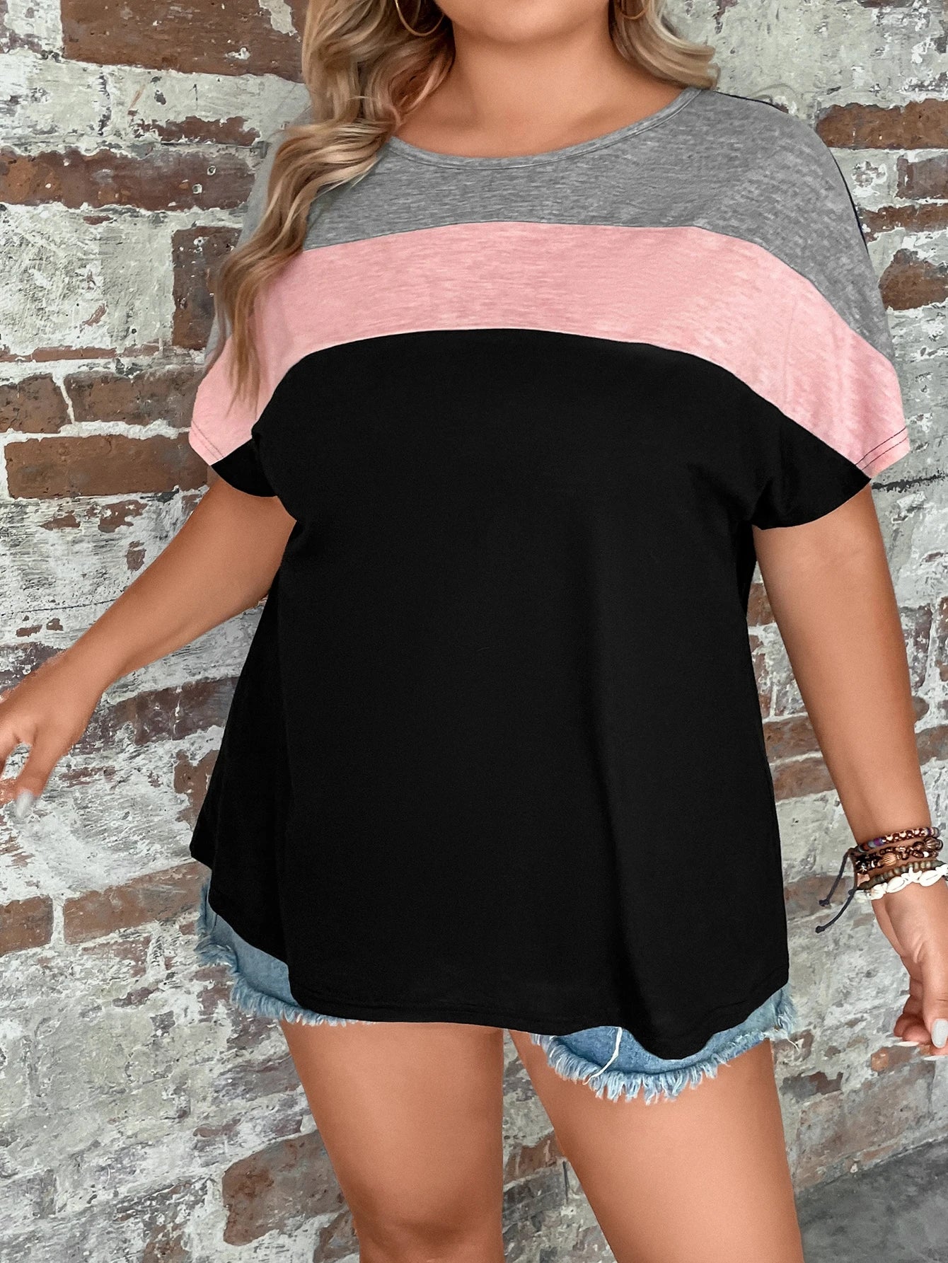 LUNE Plus Colorblock Batwing Sleeve Tee, Summer