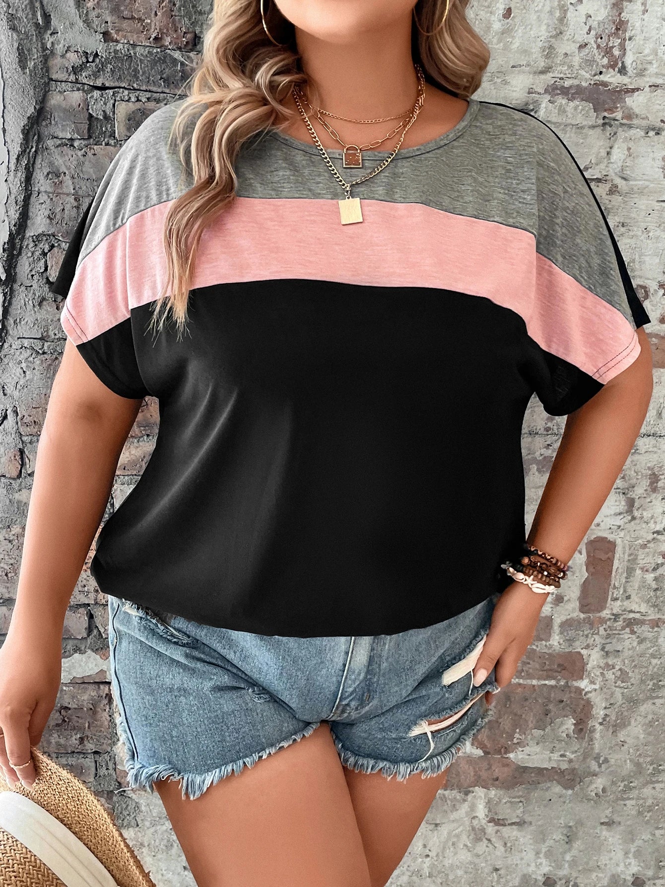 LUNE Plus Colorblock Batwing Sleeve Tee, Summer