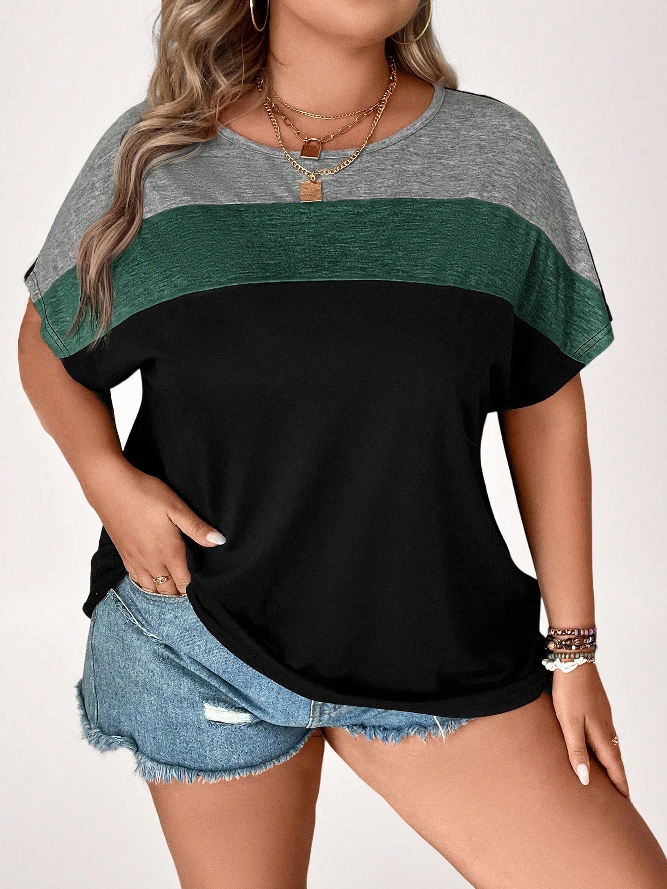 LUNE Plus Colorblock Batwing Sleeve Tee, Summer