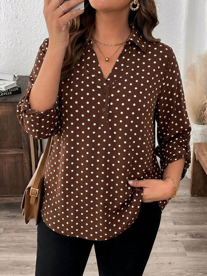 LUNE Plus Size Brown Mid-Sleeve Shirt Office Gym Autumn 90s Fall