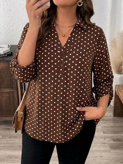 LUNE Plus Size Brown Mid-Sleeve Shirt Office Gym Autumn 90s Fall