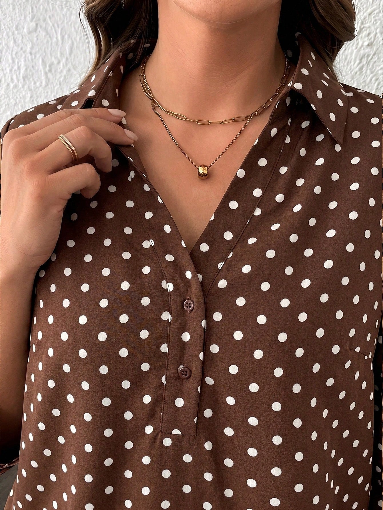 LUNE Plus Size Brown Mid-Sleeve Shirt Office Gym Autumn 90s Fall