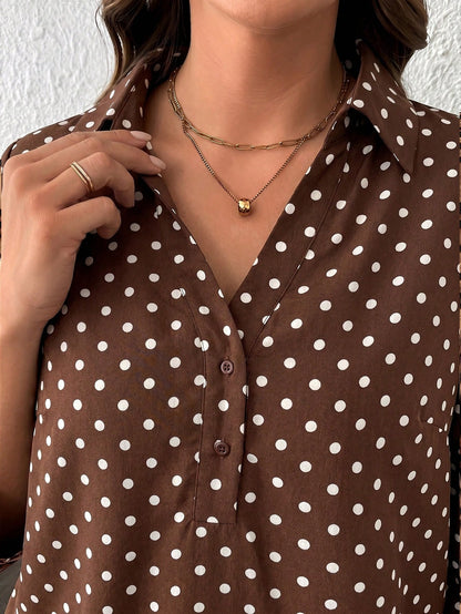 LUNE Plus Size Brown Mid-Sleeve Shirt Office Gym Autumn 90s Fall