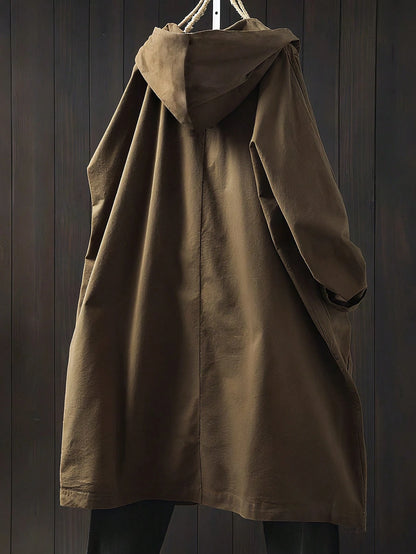 LUNE Plus Size Casual Hooded Long Jacket With Large Pockets Fall Winter Cloth For Women Autumn