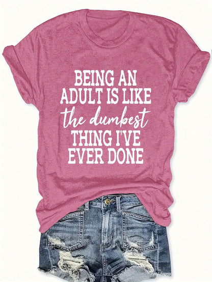 LUNE Plus Size Letters Printed Summer Women's Crew-Neck T-Shirt Graphic Tees Women Tops