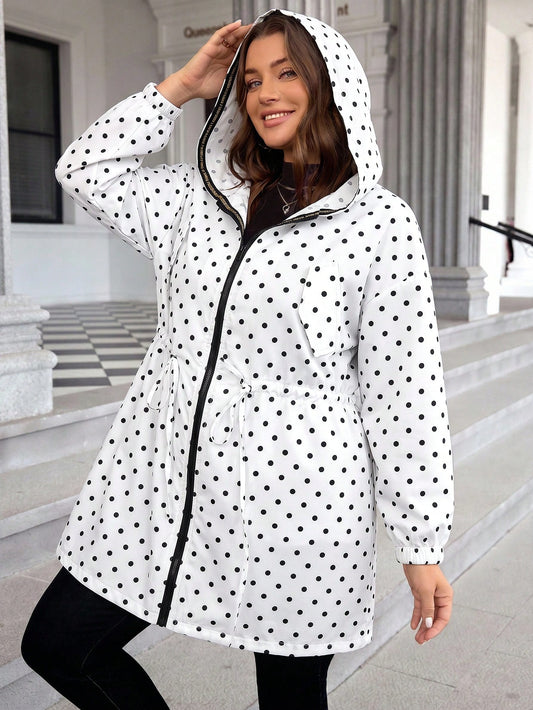 LUNE Plus Size Plain Color Hooded Zipper Front Casual Long Sleeve Jacket Plus Size Fall Clothes