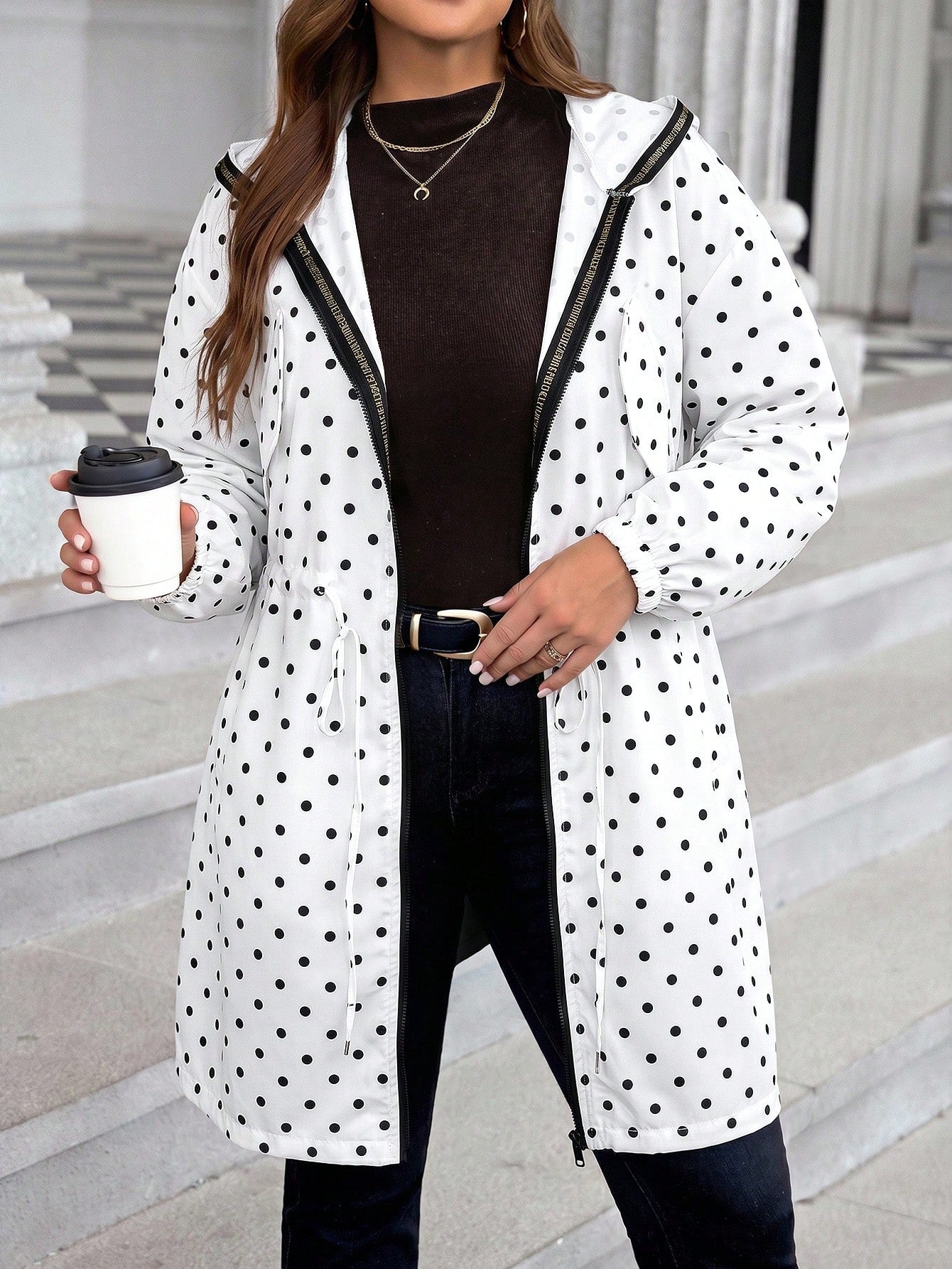 LUNE Plus Size Plain Color Hooded Zipper Front Casual Long Sleeve Jacket Plus Size Fall Clothes