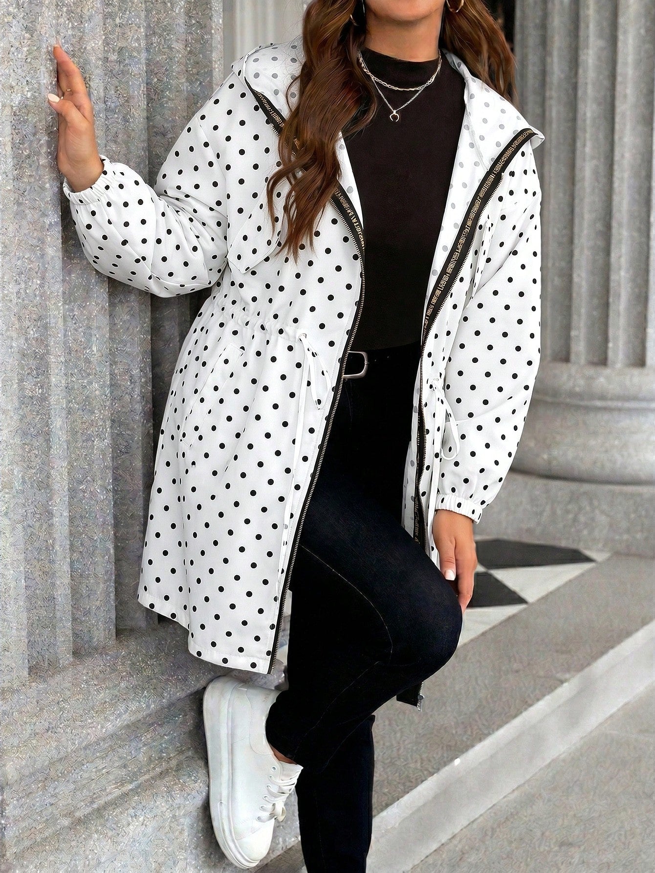 LUNE Plus Size Plain Color Hooded Zipper Front Casual Long Sleeve Jacket Plus Size Fall Clothes
