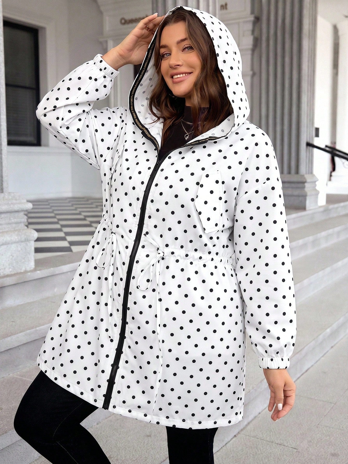 LUNE Plus Size Plain Color Hooded Zipper Front Casual Long Sleeve Jacket Plus Size Fall Clothes