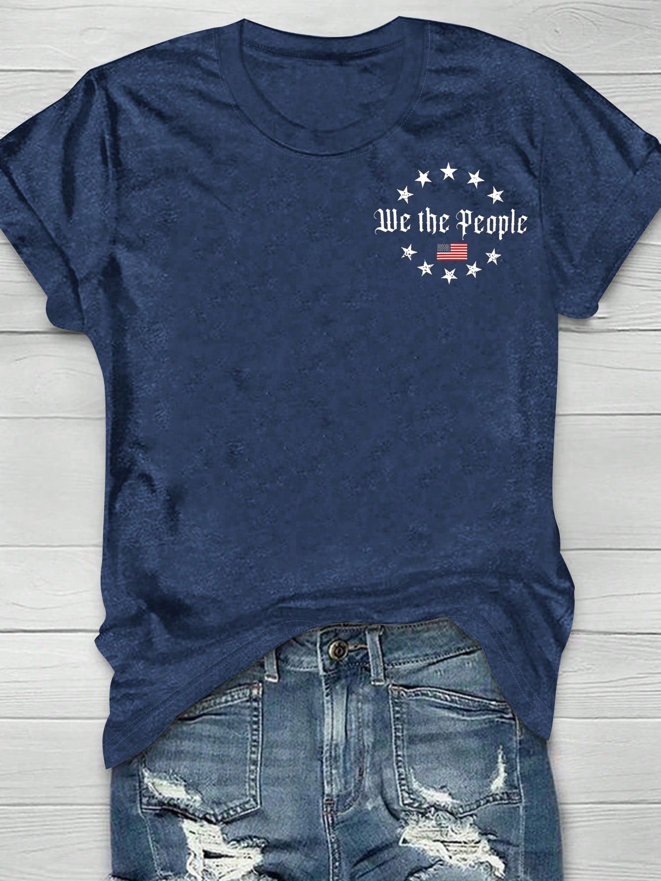 LUNE Plus Size Retro American Flag Print Casual Short Sleeve T-Shirt Graphic Tees Women Tops, For Summer