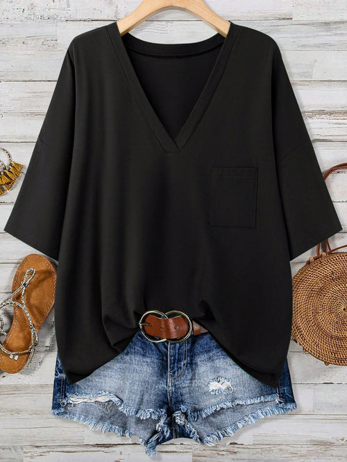 LUNE Plus Size Saint Patrick's Day Black Pocket T-Shirt Summer Break Club Boho Casual Formal Rave Festival Old Money Style Women