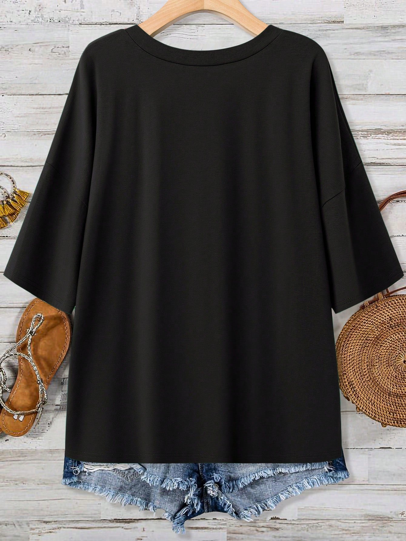 LUNE Plus Size Saint Patrick's Day Black Pocket T-Shirt Summer Break Club Boho Casual Formal Rave Festival Old Money Style Women