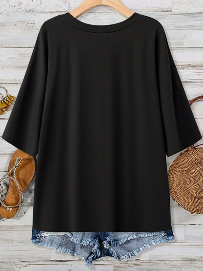 LUNE Plus Size Saint Patrick's Day Black Pocket T-Shirt Summer Break Club Boho Casual Formal Rave Festival Old Money Style Women
