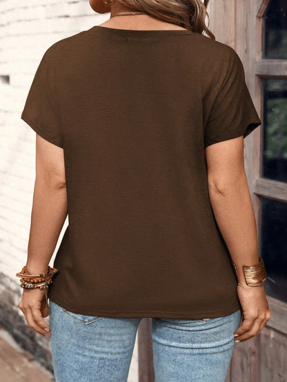 LUNE Plus Size Short Sleeve Button T-Shirt