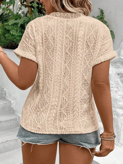 LUNE Plus Size Solid V-Neck Short Sleeve T-Shirt, Casual Summer Wear
