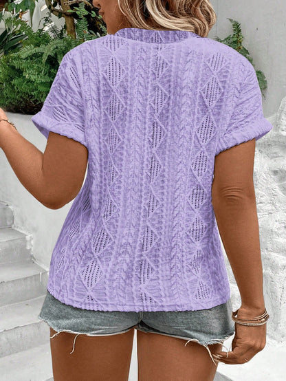 LUNE Plus Size Solid V-Neck Short Sleeve T-Shirt, Casual Summer Wear