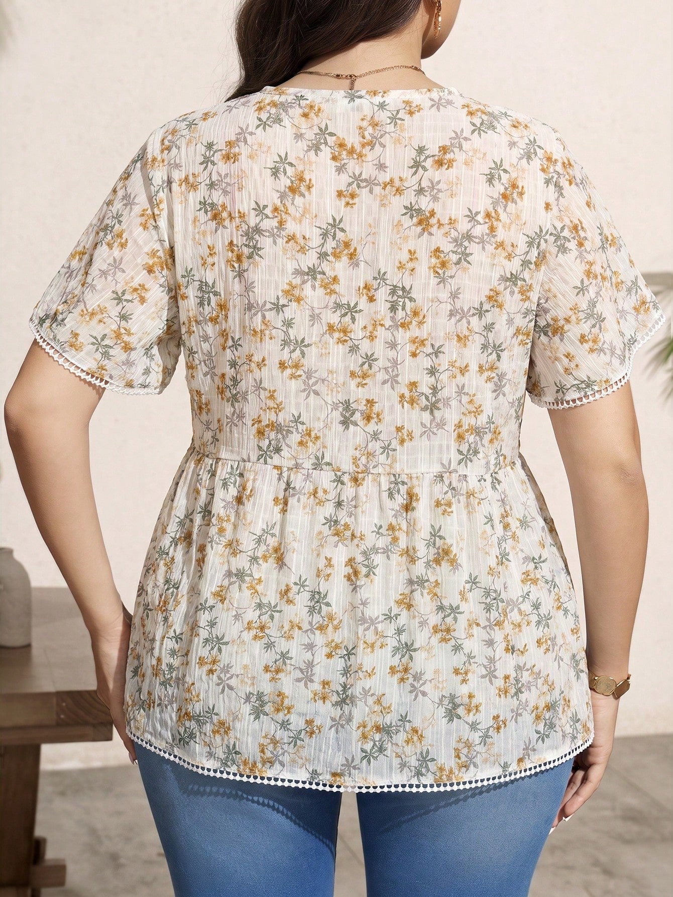 LUNE Plus Size Summer Casual Gothic Traditional Whimsical Floral Print Shirt Airport Bussines Vacation Beige
